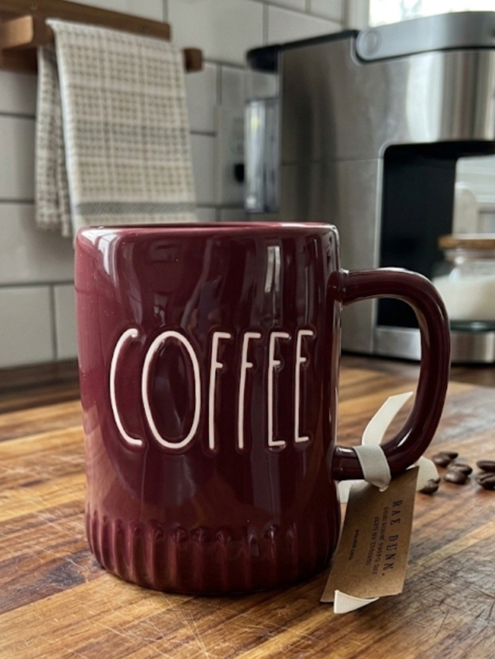 Rae Dunn Ceramic Coffee Mug in Deep Maroon